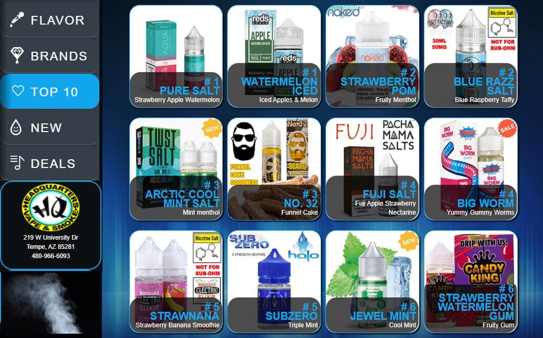 top e-liquid flavors from HQ Vape & Smoke
